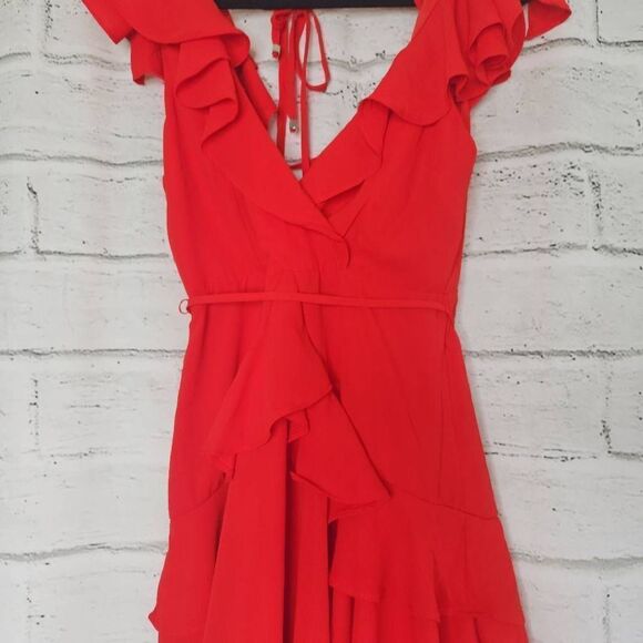 Saints + Secrets Red Ruffle Sleeveless Mini Dress Womens Size Small - Picture 3 of 14